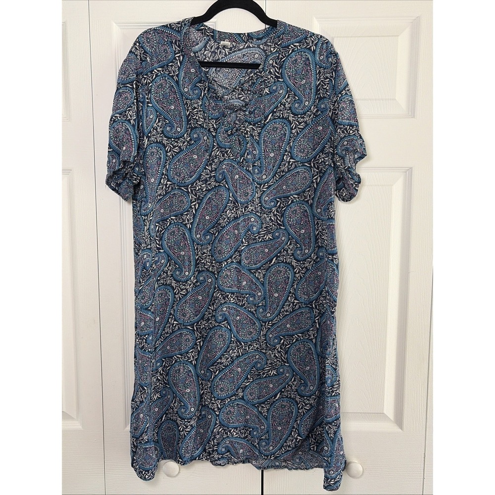 Old Navy Lace Up Paisley Shift Dress Womens Size XL Boho Floral Breezy Festival